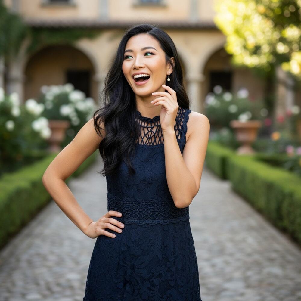 Antonio Melani Dress Women’s Sz 2 Navy Lace Midi Sleeveless Fit & Flare Cocktail - Picture 13 of 13